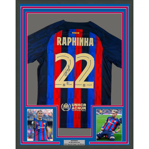 Framed Autographed/Signed Raphinha Raphael Belloli 33x42 Blue Jersey BAS COA