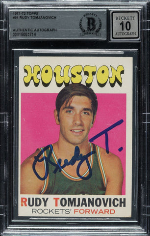 Rudy Tomjanovich Signed 1971-72 Topps #91 Rockets Rookie Card BAS Auto 10
