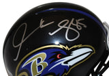 Derrick Mason Autographed Baltimore Ravens VSR4 Mini Helmet Beckett 35584