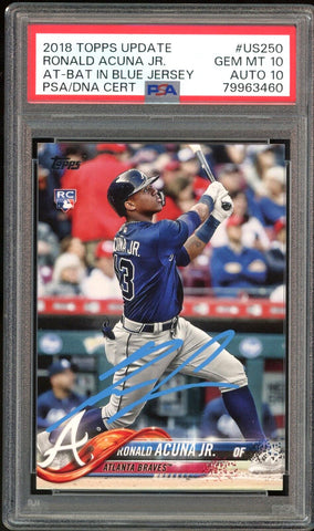 2018 Topps Update #US250 Ronald Acuna Jr. RC Blue Ink PSA 10/10 Auto Gem Mint