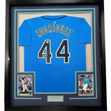 Framed Autographed/Signed Julio Rodriguez 35x39 Light Blue Jersey JSA COA