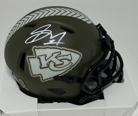 KC Chiefs Receiver SKYY MOORE Signed Riddell SALUTE Speed Mini Helmet AUTO - BAS