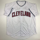 Autographed/Signed JOSE RAMIREZ Cleveland White Baseball Jersey Beckett BAS COA