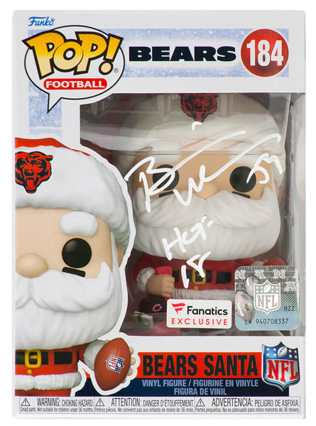 Brian Urlacher Signed Bears SANTA Funko Pop Doll #184 w/HOF'18 -(SCHWARTZ COA)
