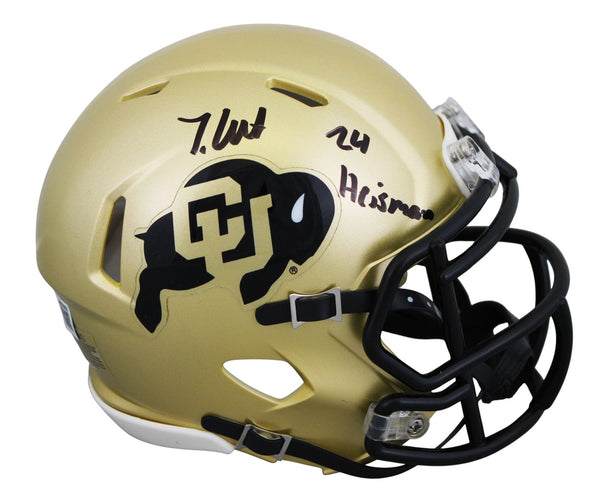 Colorado Travis Hunter "24 Heisman" Signed Speed Mini Helmet BAS Witnessed