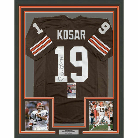 FRAMED Autographed/Signed BERNIE KOSAR 33x42 Cleveland Brown Jersey JSA COA Auto