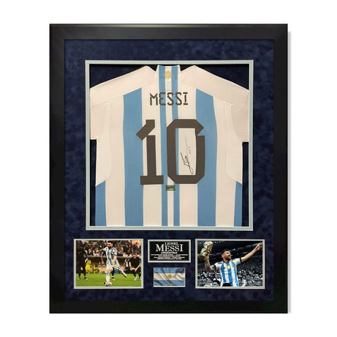 Lionel Messi Signed Autographed Argentina Jersey Framed to 32x40 Icons COA