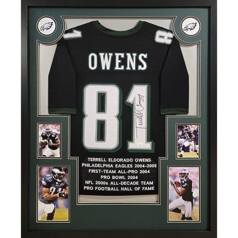 Terrell Owens Autographed Signed Framed Eagles Stat Jersey JSA