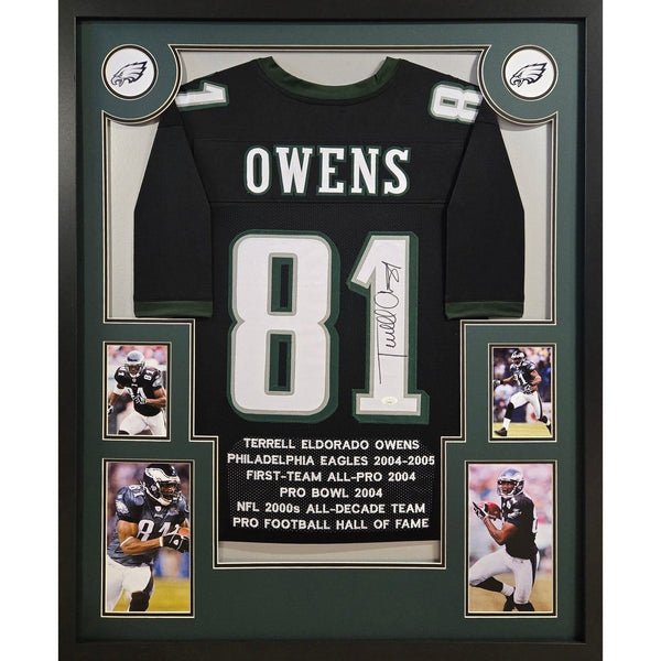 Terrell Owens Autographed Signed Framed Eagles Stat Jersey JSA
