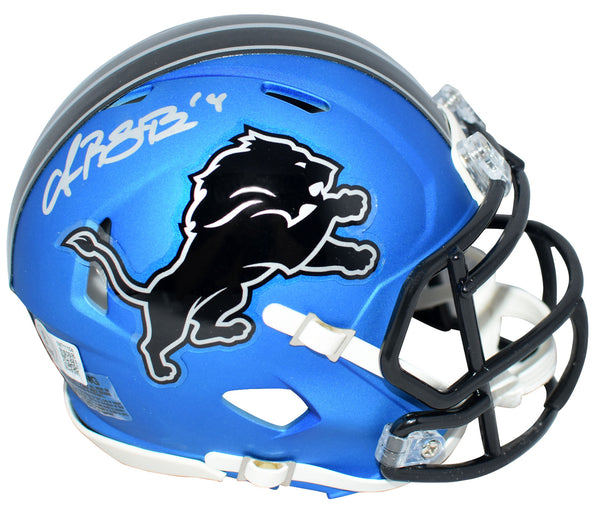 AMON-RA ST BROWN SIGNED DETROIT LIONS BLUE ALTERNATE SPEED MINI HELMET BECKETT