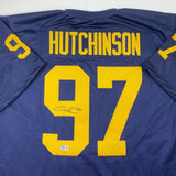Autographed/Signed Aidan Hutchinson Michigan Blue Jersey Beckett BAS COA