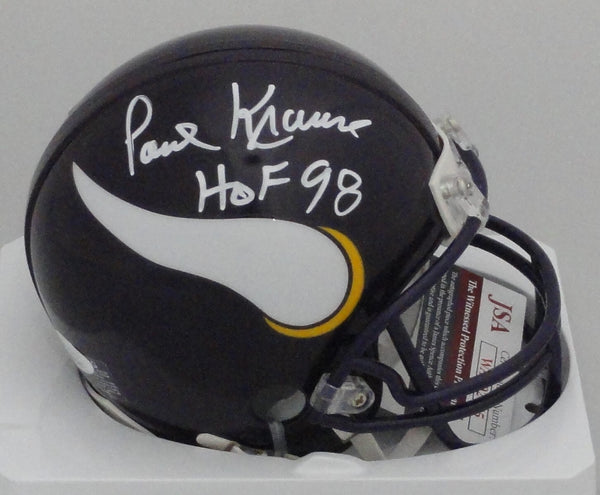 Vikings PAUL KRAUSE Signed Riddell Throwback Mini Helmet AUTO w/ HOF 98 - JSA