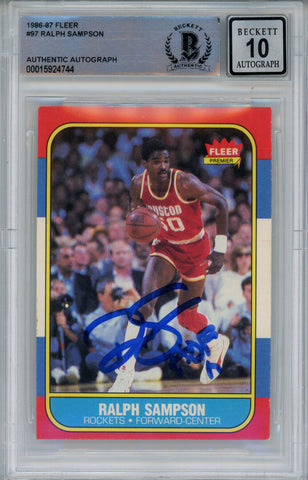 Ralph Sampson Signed 1986-87 Fleer #97 Rookie Card Beckett 10 Slab 42937