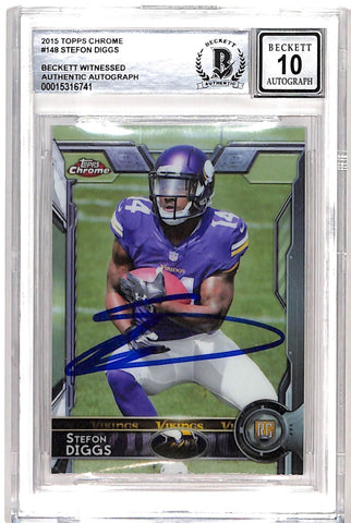 Stefon Diggs Signed '15 Topps Chrome #148 Grade 10 Auto Card BAS 42701