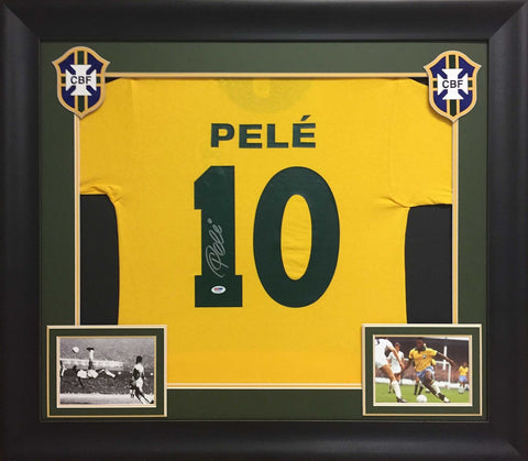Pele Authentic Signed Yellow Pro Style Framed Jersey Autographed PSA/DNA Itp