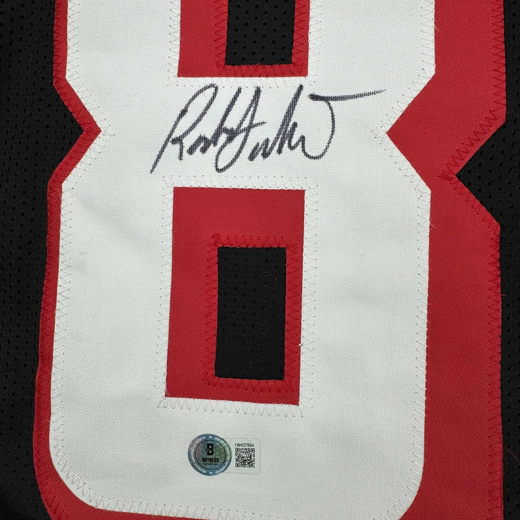 Framed Autographed/Signed Roddy White 35x39 Atlanta Black Jersey Becke ...