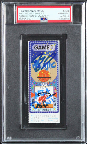 Magic Shaquille O'Neal "NBA Debut" Signed 1992 Ticket Stub Auto 10! PSA Slabbed