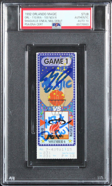 Magic Shaquille O'Neal "NBA Debut" Signed 1992 Ticket Stub Auto 10! PSA Slabbed