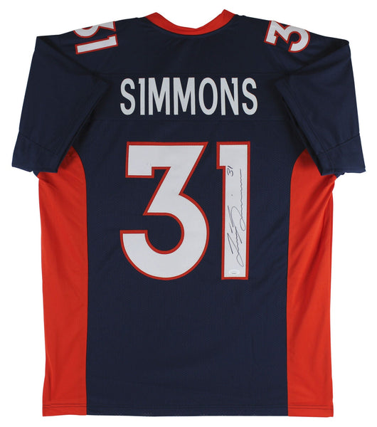 Justin Simmons Authentic Signed Navy Blue Pro Style Jersey JSA Witness