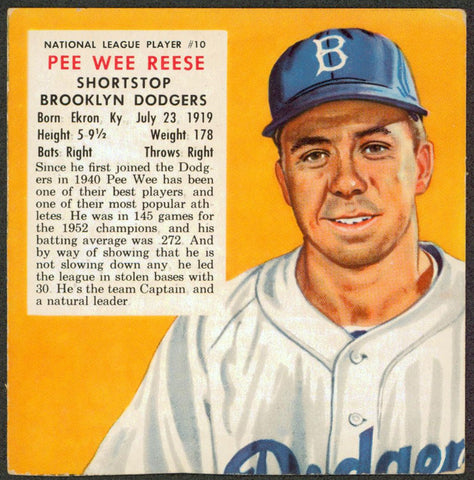 Dodgers Pee Wee Reese 1953 Red Man's All Star Series Trading Card No Tab