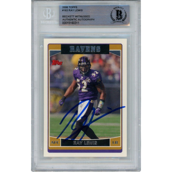 Ray Lewis Autographed/Signed 2006 topps 163 Slabbed Trading Card Beckett 47949