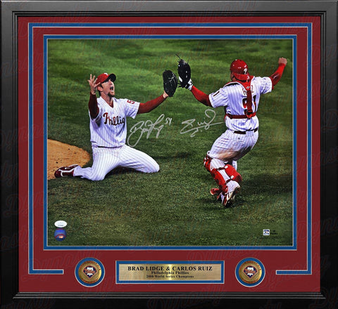 Brad Lidge Carlos Ruiz Phillies World Series Autographed 16x20 Framed Photo JSA