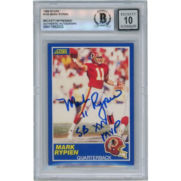 Mark Rypien Autographed 1989 Score #105 SB MVP Slab Trading Card Beckett 50616