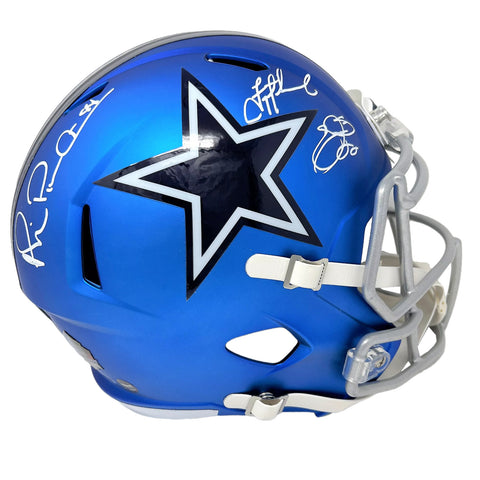 Emmitt Smith/Troy Aikman/Michael Irvin Dallas Cowboys Signed Blaze Helmet BAS