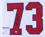 John Hannah Signed Patriots Jersey Insc, HOF 91 (PSA COA) New England 1973-1985