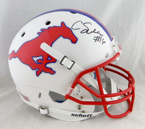 Courtland Sutton Autographed SMU White F/S Schutt Helmet - JSA W Auth *Black