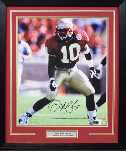 DERRICK BROOKS AUTOGRAPHED FLORIDA STATE SEMINOLES 16x20 FRAMED PHOTO COA