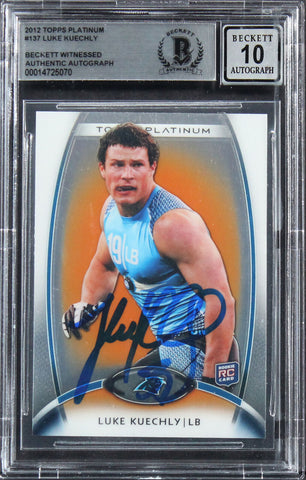 Luke Kuechly Signed 2012 Topps Platinum #137 Rookie Card Auto 10! BAS Slabbed