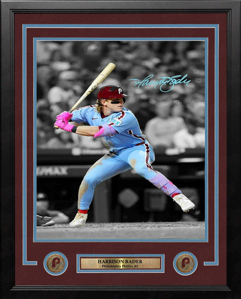 Harrison Bader Throwback Philadelphia Phillies Autographed 11x14 Framed Photo