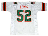 RAY LEWIS AUTOGRAPHED SIGNED MIAMI HURRICANES #52 WHITE THROWBACK JERSEY JSA