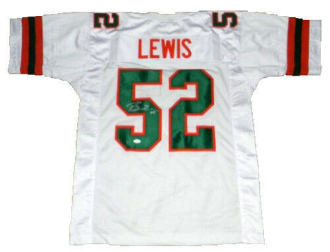RAY LEWIS AUTOGRAPHED SIGNED MIAMI HURRICANES #52 WHITE THROWBACK JERSEY JSA