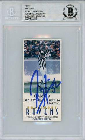Ray Lewis Autographed/Signed 12/20/1998 vs Bears Ticket Beckett Slab 39188
