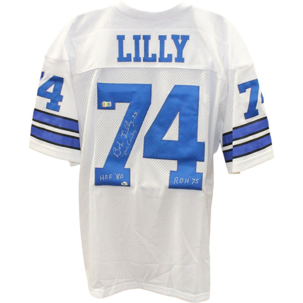 Bob Lilly Autographed/Signed Custom White XL Jersey 3 Insc Beckett 48488