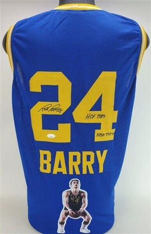 Rick Barry Signed San Francisco Warriors Photo Jersey (JSA COA) 1975 NBA Champ