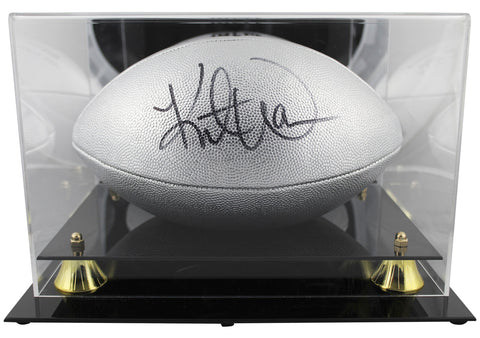 Kurt Warner Signed Wilson Replica Duke Metallic Silver Football W/ Case BAS Wit