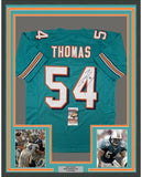FRAMED Autographed/Signed ZACH THOMAS 33x42 Miami Teal Jersey JSA COA