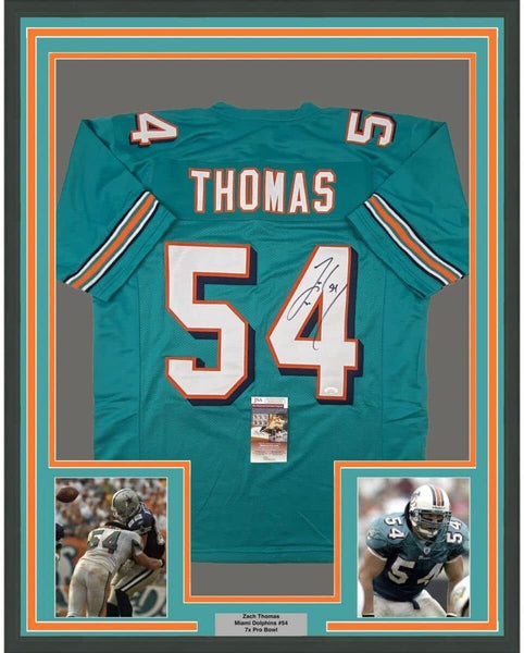 FRAMED Autographed/Signed ZACH THOMAS 33x42 Miami Teal Jersey JSA COA