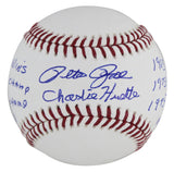 Reds Pete Rose "Career Stat" Authentic Signed Oml Baseball BAS Witnessed