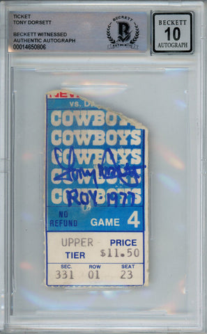 Tony Dorsett Signed 11/6/1977 vs Giants Ticket Stub ROY Beckett 10 Slab 39237