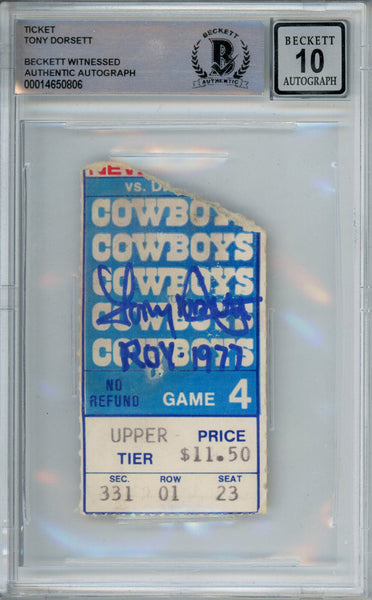 Tony Dorsett Signed 11/6/1977 vs Giants Ticket Stub ROY Beckett 10 Slab 39237