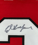 Framed Autographed/Signed Ed Belfour 35x39 Chicago Red Jersey JSA COA