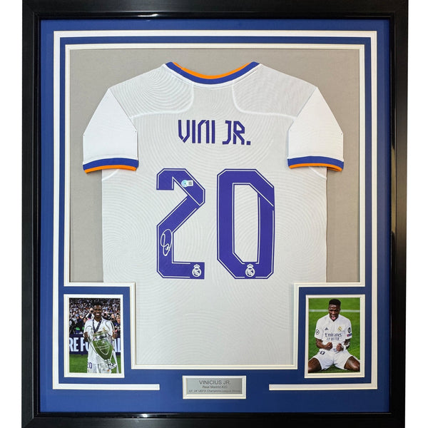 Framed Autographed/Signed Vini Vinicius Jr. 35x39 Real Madrid Jersey COA #2