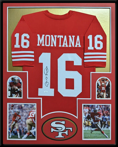 FRAMED SAN FRANCISCO 49ERS JOE MONTANA AUTOGRAPHED SIGNED JERSEY JSA COA