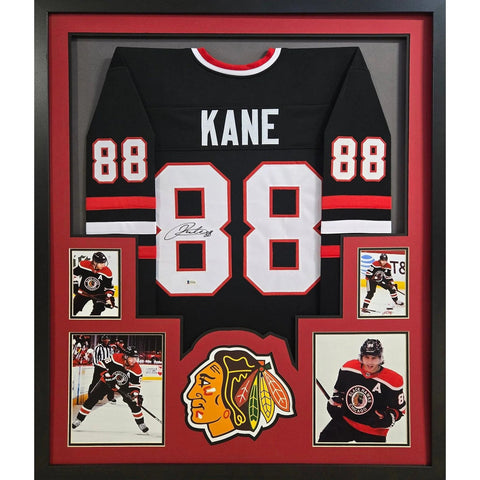 Patrick Kane Autographed Signed Framed Black Blackhawks Jersey BECKETT