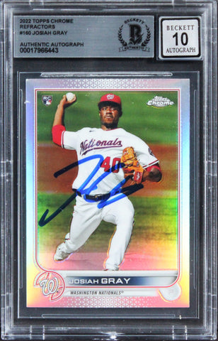 Nationals Josiah Gray Signed 2022 Topps CR #160 Card Auto Graded 10! BAS Slabbed