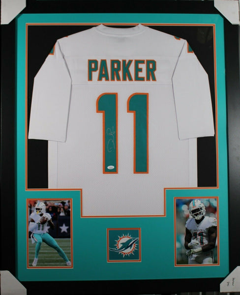 DEVANTE PARKER (Dolphins white TOWER) Signed Autographed Framed Jersey JSA